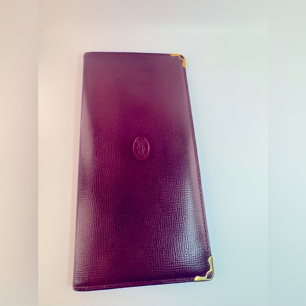 Cartier Wallet Long Bifold Wallet Must de Cartier Burgundy Gold Corners Vintage - Picture 9 of 16